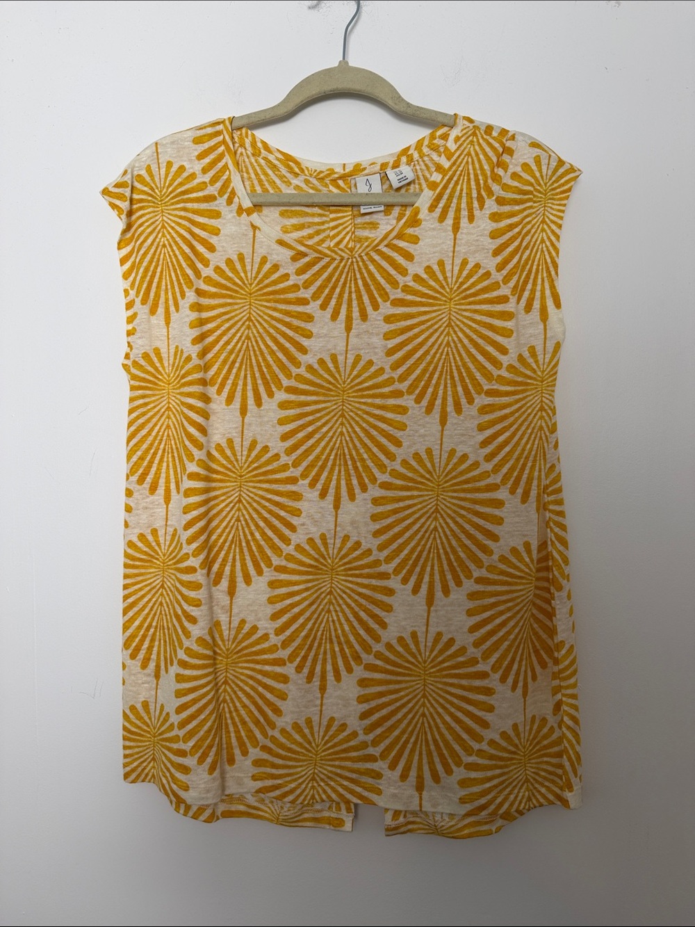 Joie Yellow Palm Leaves Capped Sleeve 100% Linen Top Medium